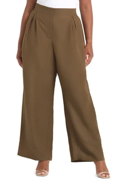Estelle Katrina High Waist Pleated Wide Leg Pants In Brown