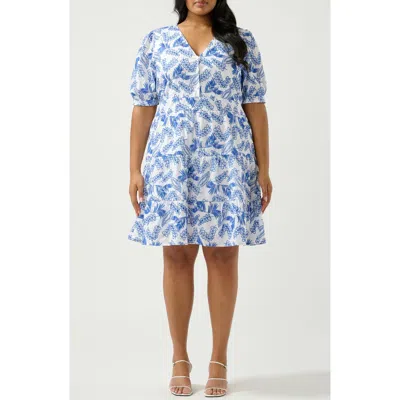 Estelle La Croisette Embroidered Cotton Poplin Shirtdress In Blue