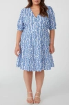 Estelle La Croisette Ruffle Hem Dress In Blue/ Milk