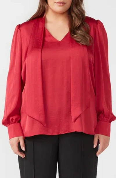 Estelle Lenora Tie Neck Satin Shirt In Ruby Pink