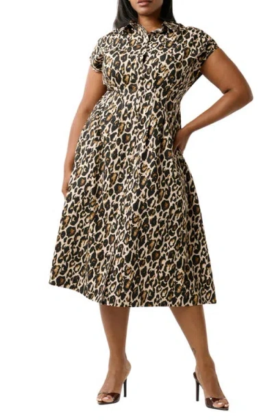 Estelle Leocara Leopard Print Shirtdress In Brown