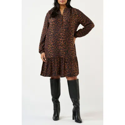 Estelle Leona Leopard Print Long Sleeve Dress In Brown