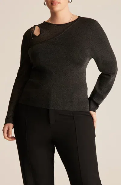 Estelle Libbie Sparkle Cutout Long Sleeve Knit Top In Black