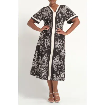 Estelle Lune Print Midi Dress In Black