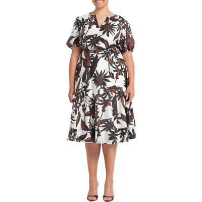 Estelle Mabel Floral Print Fit And Flare Dress In Brown
