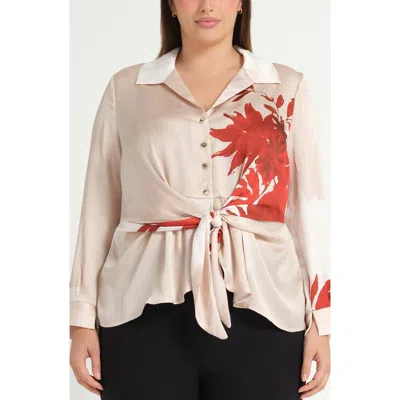 Estelle Maisie Floral Tie Front Button-up Shirt In Multi