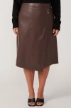Estelle Michelangelo Faux Leather Wrap Midi Skirt In Chocolate