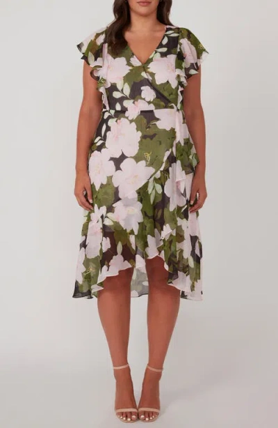 Estelle Morning Glory Ruffle Faux Wrap Dress In Print