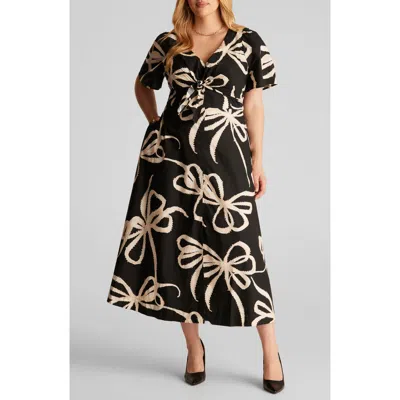 Estelle Nadja Floral Cotton Midi Dress In Black