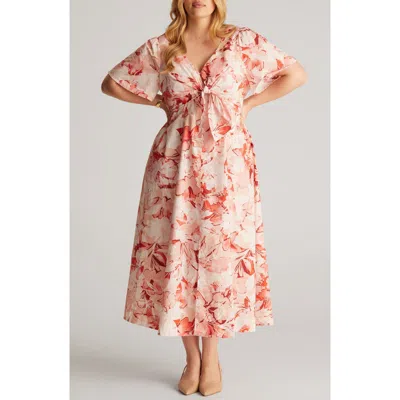 Estelle Nadja Floral Cotton Midi Dress In Pink