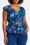Estelle Nautical Floral Top In Navy/ Green