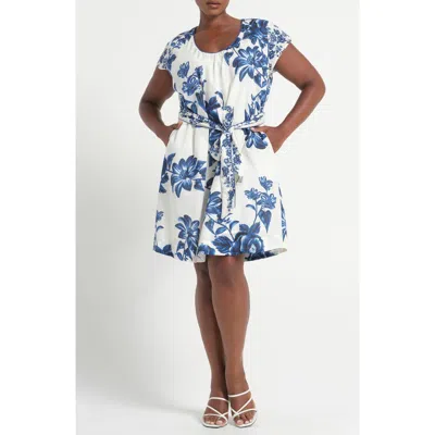 Estelle Nevara Floral Print Poplin Dress In White