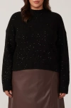 Estelle Night Sparkle Sequin Mock Neck Sweater In Black/metallic
