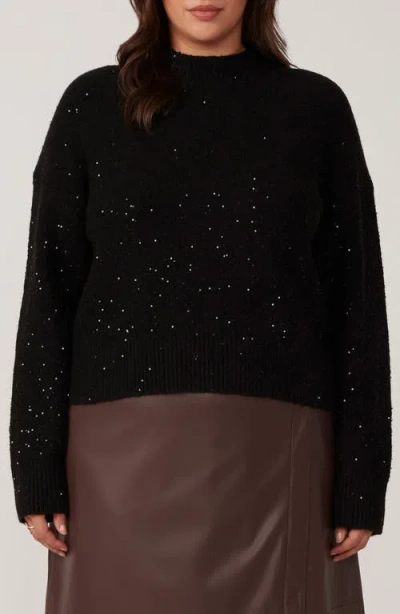 Estelle Night Sparkle Sequin Mock Neck Sweater In Black/metallic