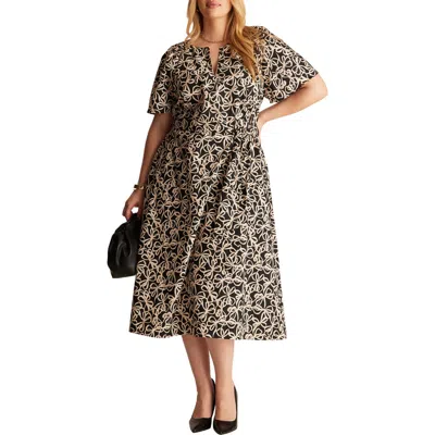 Estelle Noirette Bow Print Midi Dress In Multi
