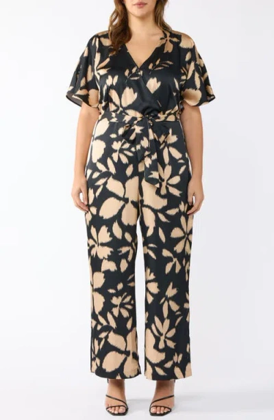 Estelle Noosa Floral Short Sleeve Jumpsuit In Print/black