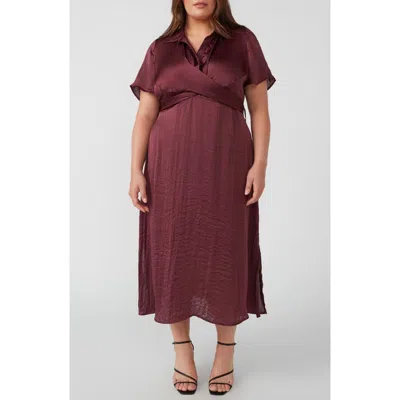 Estelle Oasis Tie Back Satin Midi Dress In Garnet