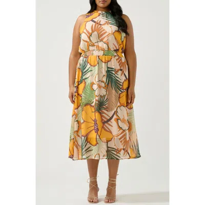 Estelle Paradisa Print Back Tie Midi Dress In Multi