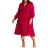 Estelle Pleated Long Sleeve Midi Dress In Raspberry