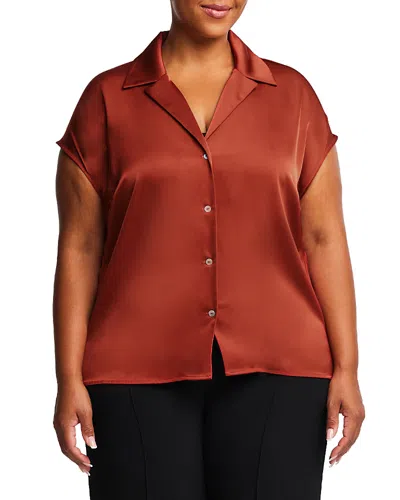 Estelle Plus Amber Satin Blouse In Rust