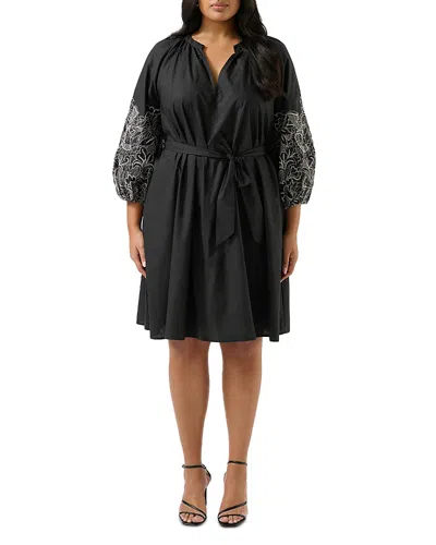 Estelle Plus Cala Embroidered Sleeve Mini Dress In Black