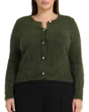Estelle Plus Camille Eyelash Texture Cardigan In Green