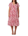 Estelle Plus Cote D'azur Midi Dress In Milk/ Dark Pink