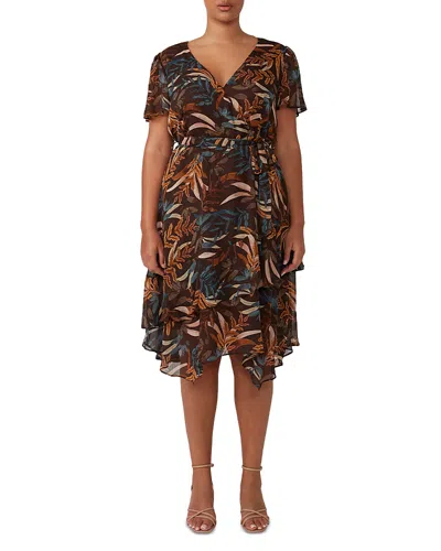 Estelle Plus Dream Glow Faux Wrap Midi Dress In Print