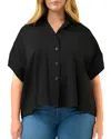 Estelle Plus Lela Button Front Top In Black