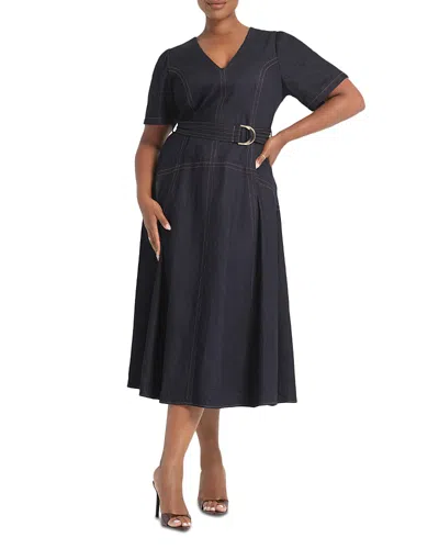 Estelle Plus Lyra Cotton Belted Midi Dress In Blue