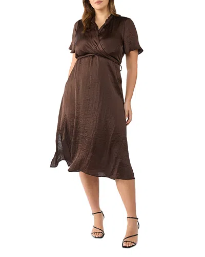 Estelle Plus Mirage Oasis Satin Wrap Dress In Chocolate