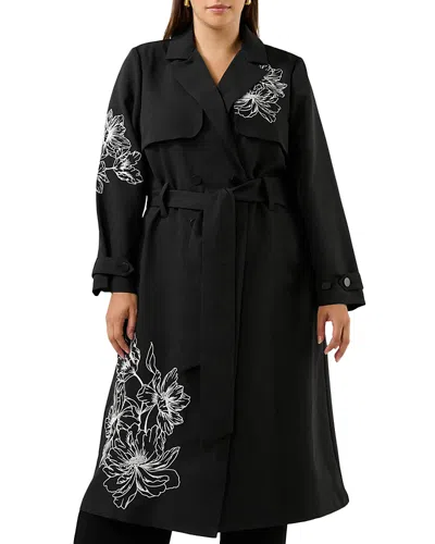 Estelle Plus Monet Embroidered Trench Coat In Black