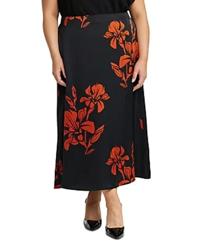 Estelle Plus Morocco Blooms Midi Skirt In Orange Floral