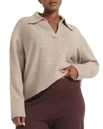 Estelle Plus Nellie Collared Knit Top In Nude