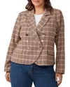 Estelle Plus Penelope Plaid Double Breasted Blazer In Mocha/pink