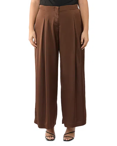 Estelle Plus Rakis Satin Wide Leg Pants In Mocha