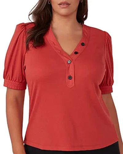 Estelle Plus Sublime Ribbed Henley Top In Coral