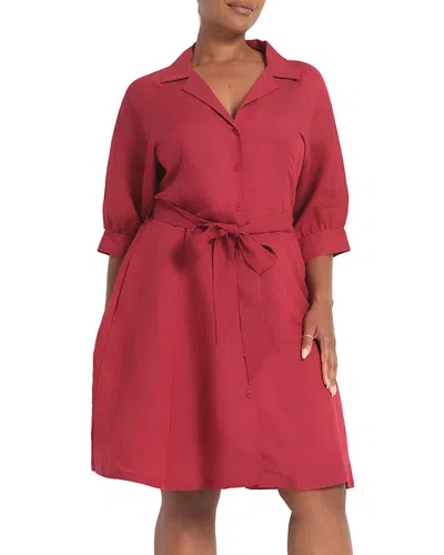Estelle Plus The Maribel Tie Waist Shirt Dress In Red