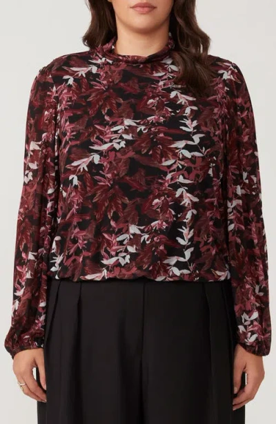 Estelle Reflection Leave Mesh Top In Black/rose