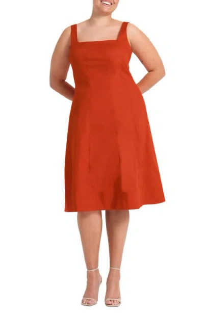 Estelle Rohanna Stretch Cotton Midi Dress In Orange
