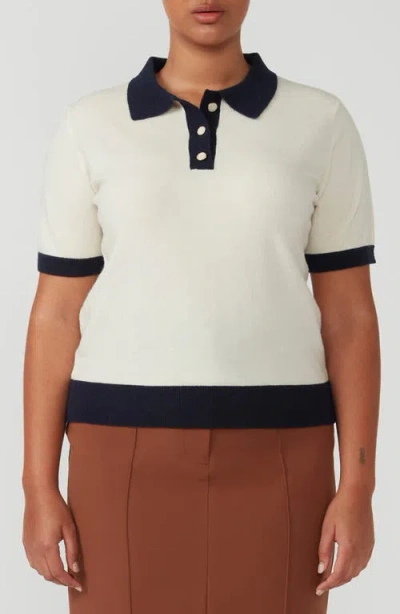 Estelle Romeo Contrast Knit Top In Cream/navy