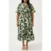 Estelle Sandswept Faux Wrap Midi Dress In Green Print
