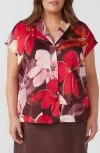 Estelle Scarlett Cap Sleeve Satin Button-up Shirt In Floral Print