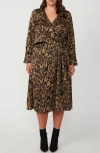Estelle Serenity Long Sleeve Satin Twill Faux Wrap Midi Dress In Print