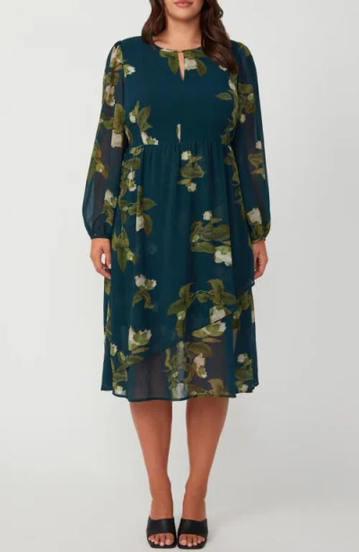 Estelle Summit Bloom Floral Asymmetric Long Sleeve Dress In Print