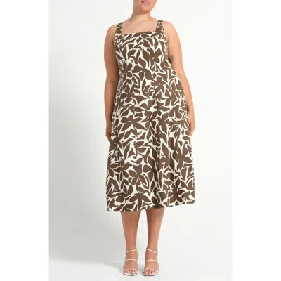 Estelle Sylvia Print Sleeveless Midi Dress In Brown