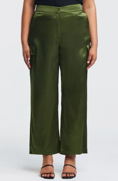 Estelle Tess Satin Wide Leg Pants In Olive
