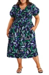 Estelle Ultraviolet Floral Cotton Midi Dress In Print