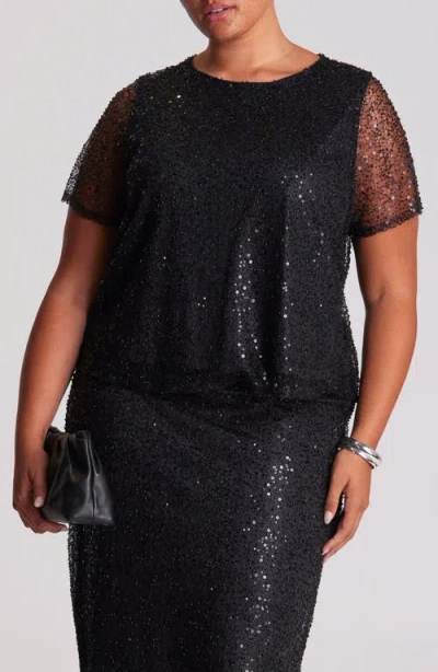 Estelle Zaya Sequin Layered Top In Black