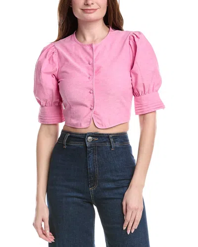 Estellina Short Puff Sleeve Top In Pink